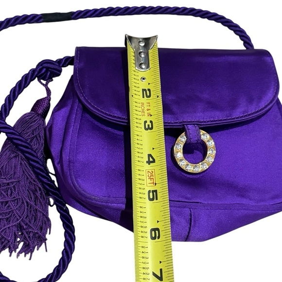 Saks Fifth Avenue Royal Purple Satin Mini Purse with Rhinestone Detailing - Picture 11 of 11
